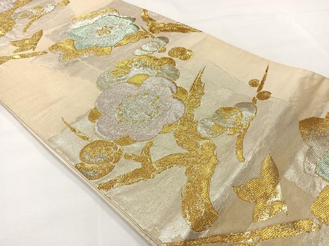 平和屋着物◎六通柄袋帯 枝梅文 金銀糸 正絹 逸品 AABH2321uk