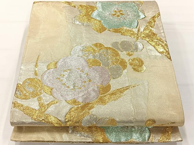 平和屋着物◎六通柄袋帯 枝梅文 金銀糸 正絹 逸品 AABH2321uk