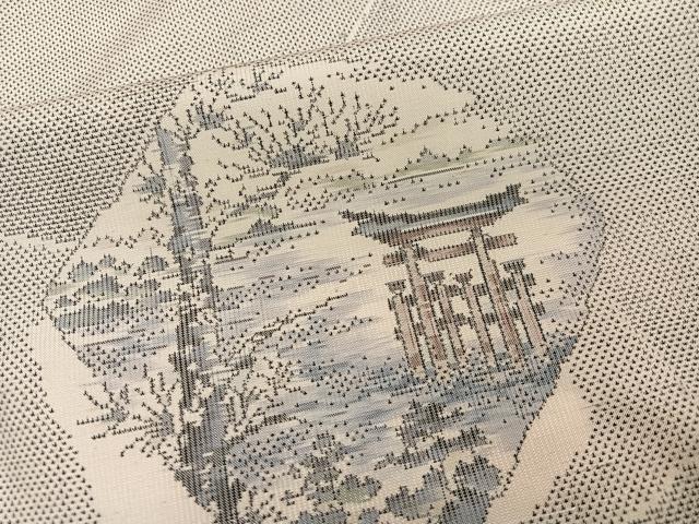平和屋着物●本場大島紬 白大島 カタス7マルキ 総絣 厳島神社 風景文 正絹 逸品 AABH2042ph