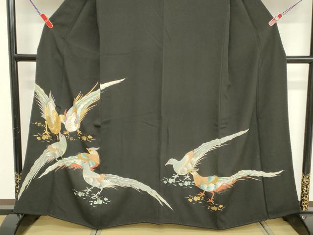 平和屋着物■豪華黒留袖 刺繍 鳥文 正絹 逸品 DABD2845cd