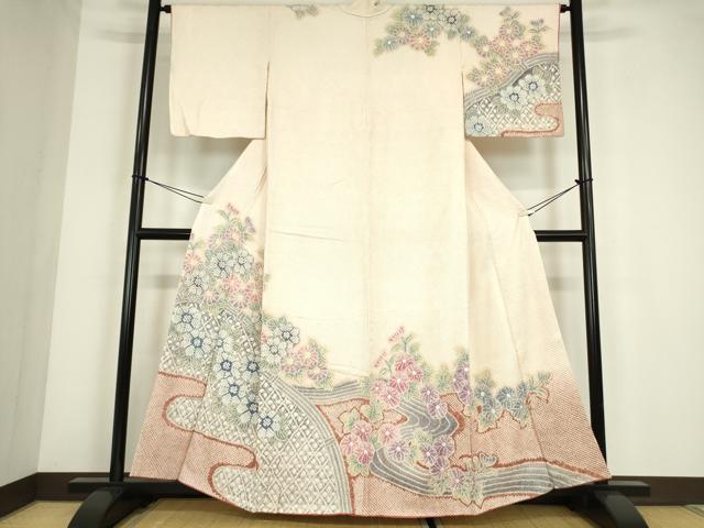 平和屋着物●名門 藤娘きぬたや・総絞り 訪問着 霞取花文 正絹 逸品 DABC3653az