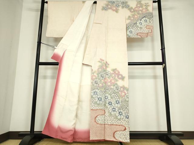 平和屋着物●名門 藤娘きぬたや・総絞り 訪問着 霞取花文 正絹 逸品 DABC3653az
