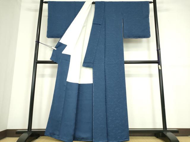 平和屋着物●上質な色無地 作家物 楓地紋 紺色 正絹 逸品 未使用 DABC3666az