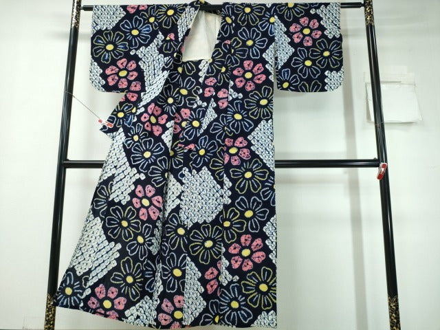 平和屋着物∴夏物 浴衣 有松鳴海絞り 舞花文 綿 逸品 CABD2689ng