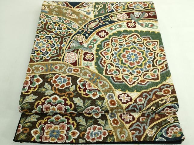 平和屋本店●最高級 中国三大刺繍 総相良刺繍 総刺繍 袋帯 200万粒 総詰め 正倉院花鳥文 金糸 逸品 DZAB5708kh6