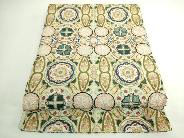 平和屋本店●極上 中国三大刺繍 相良刺繍 総刺繍 袋帯 花柄間道 逸品 DZAB5711kh6