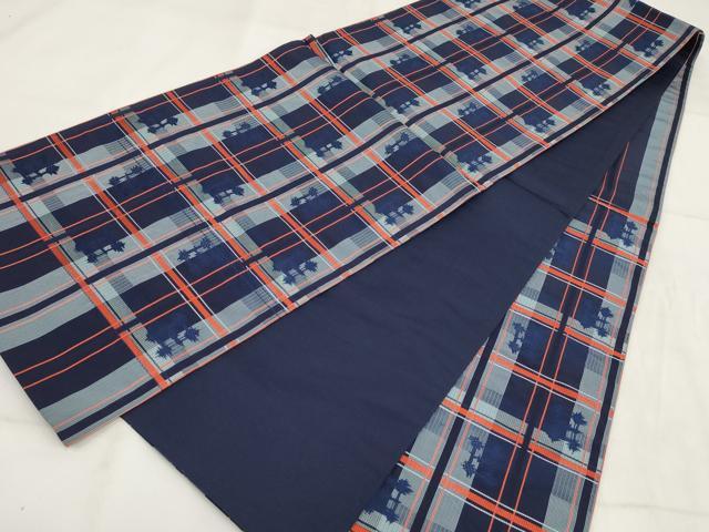 平和屋着物◎六通柄京袋帯 格子文 正絹 逸品 AABH1198wj