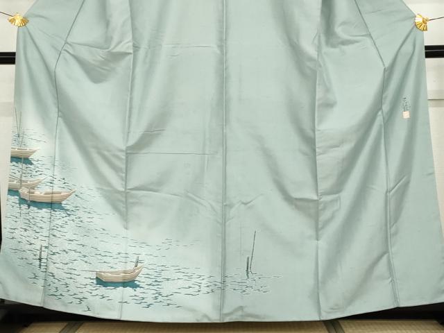 平和屋着物●本加賀友禅作家 石田巳代治 白山紬 舫い舟 証紙付き 正絹 逸品 AABG9905cs