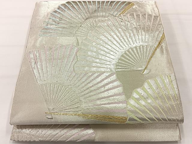 平和屋着物◎六通柄袋帯 唐織 檜扇文 金銀糸 正絹 逸品 AABH2357uk