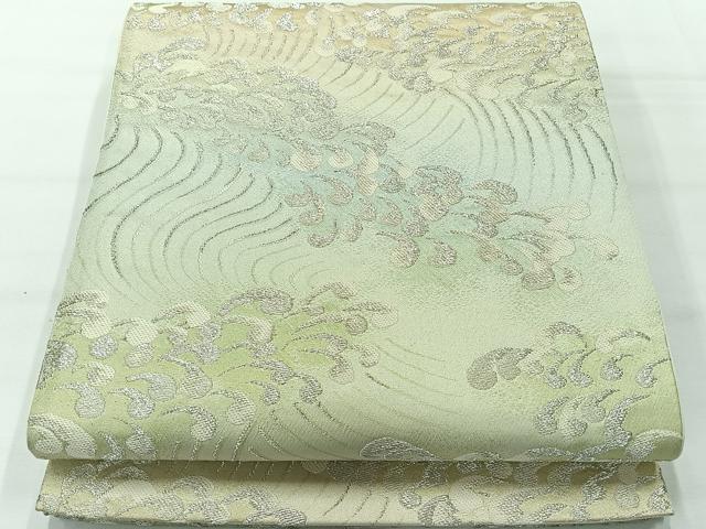 平和屋着物◎六通柄袋帯 唐織 立波文 銀糸 正絹 逸品 AABH2355uk
