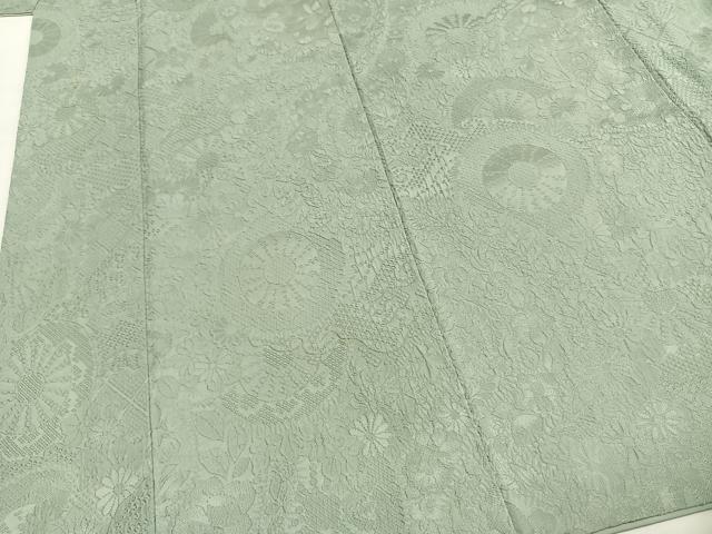 平和屋着物●上質な色無地 源氏車花地紋 青磁鼠色 正絹 逸品 AABH0542fy