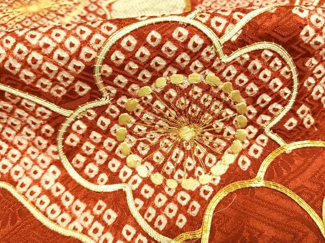 平和屋着物●豪華振袖 駒刺繍 絞り 舞花文 正絹 逸品 AABH0559fy