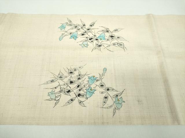 平和屋着物●九寸開き名古屋帯 作家物 手描き 紬地 草花文 正絹 逸品 DABD1467ps