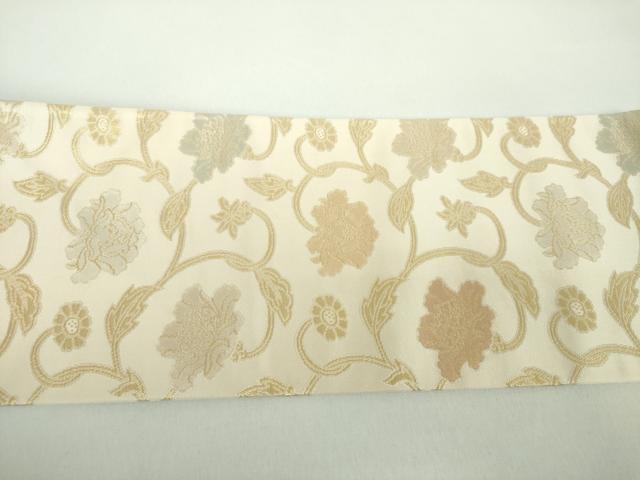 平和屋着物●九寸名古屋帯 牡丹唐草 金糸 正絹 逸品 未使用 DABD1457ps