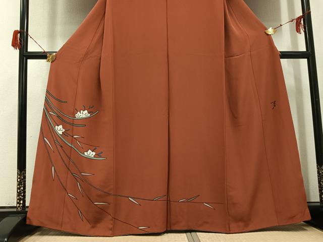平和屋着物●染色の魔術師 染乃座・大久保玄才 そめのざ玄才 訪問着 草花文 雀茶色 金彩 正絹 逸品 AABH2060ph
