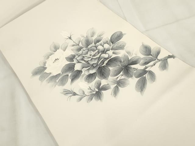 平和屋着物◎九寸開き名古屋帯 手描き 草花文 正絹 逸品 AABH1256wj