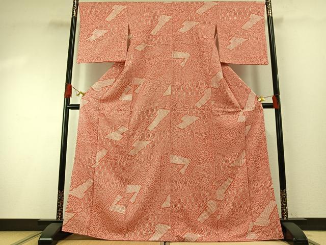 平和屋着物●上質な小紋 総絞り 切嵌花文 正絹 逸品 AABH0599fy