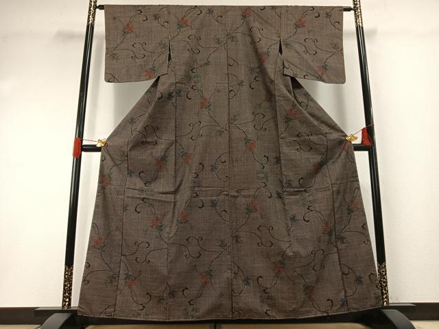 平和屋着物●本場大島紬 一元絣 葡萄蔦の葉文 正絹 逸品 未使用 AABH0579fy