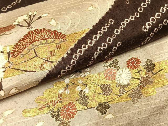 平和屋着物●訪問着 友禅 絞り 流水花文 金彩 正絹 逸品 AABH0613fy