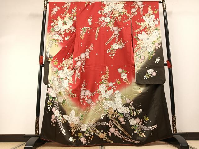 平和屋着物●豪華振袖 駒刺繍 辻が花 舞蝶文 暈し染め 金彩 正絹 逸品 AABH0600fy