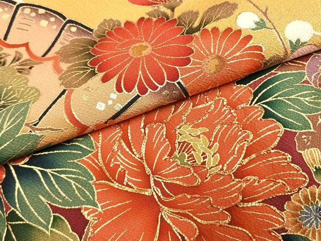 平和屋着物●豪華振袖 駒刺繍 草花文 暈し染め 金彩 正絹 逸品 AABH0578fy