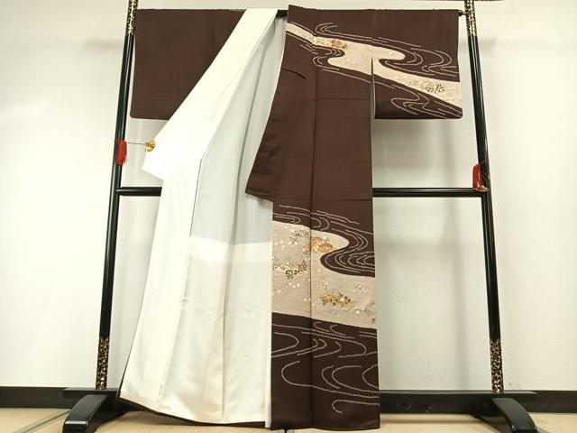 平和屋着物●訪問着 友禅 絞り 流水花文 金彩 正絹 逸品 AABH0613fy