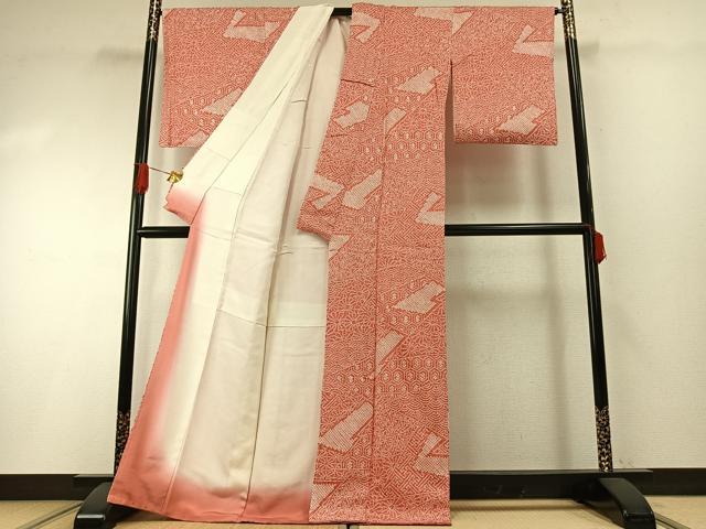 平和屋着物●上質な小紋 総絞り 切嵌花文 正絹 逸品 AABH0599fy