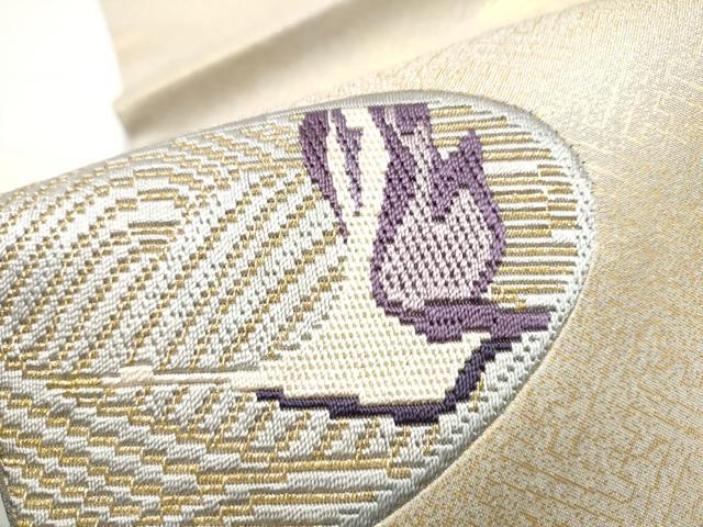 平和屋着物●六通柄袋帯 刺繍 流水飛鶴文 金糸 正絹 逸品 CABE4637hy