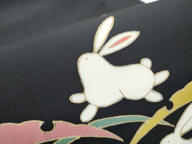 平和屋着物●塩瀬 九寸名古屋帯 満月 兎 雪芝文 黒地 金彩 正絹 逸品 CABE4680hy