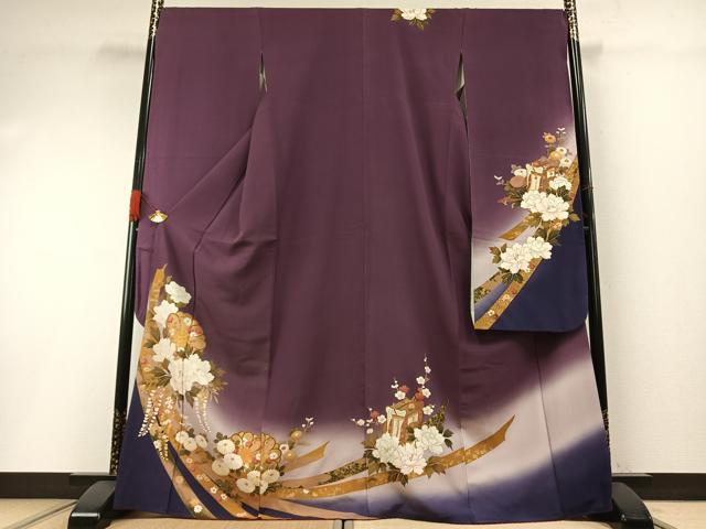 平和屋着物●豪華振袖 駒刺繍 熨斗御所車花文 暈し染め 金彩 正絹 逸品 AABH0666fy