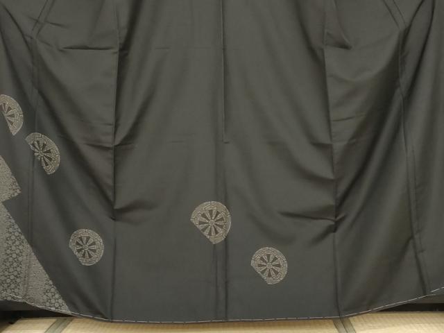 平和屋着物●本場大島紬 染大島 訪問着 源氏車 黒地 正絹 逸品 未使用 AABG9957cs