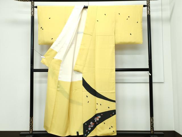 平和屋本店●極上 創業460年・千總 着物デザイナーきよ彦 訪問着 中国三大刺繍 相良刺繍 舞花文 金彩 芥子色地 逸品 CZAA5501s6