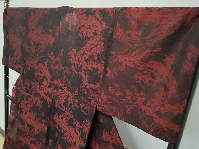 平和屋本店*極上 夏物 男性 お召 紗 龍 黒地 さが美扱い 逸品 CZAA5543s6