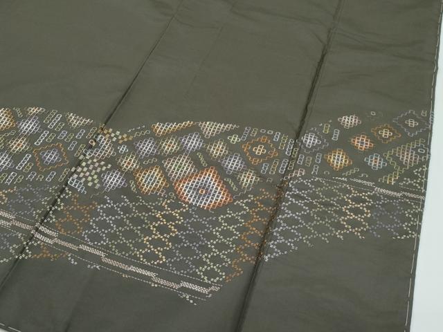 平和屋本店●極上 訪問着 本場染大島紬 刺繍 手花織 檳榔子染色地 逸品 未使用 CZAA5546s6