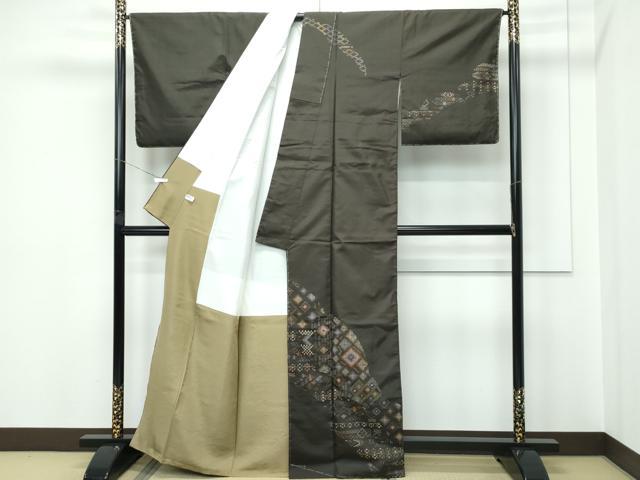 平和屋本店●極上 訪問着 本場染大島紬 刺繍 手花織 檳榔子染色地 逸品 未使用 CZAA5546s6