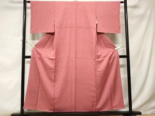 平和屋着物■上質な色無地 松皮菱草花地紋 長春色 正絹 逸品 CABE3322ev