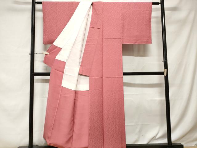 平和屋着物■上質な色無地 松皮菱草花地紋 長春色 正絹 逸品 CABE3322ev