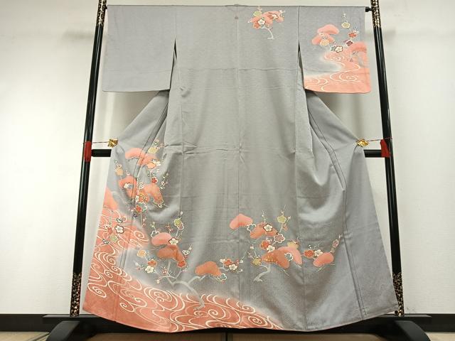 平和屋着物●訪問着 友禅 枝梅松文 暈し染め 金彩 正絹 逸品 未使用 AABH0718fy