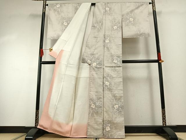 平和屋着物●本場大島紬 白大島 名匠たかし カタス7マルキ 手織 白吉祥 草花文 証紙付き 正絹 逸品 未使用 AABH0707fy
