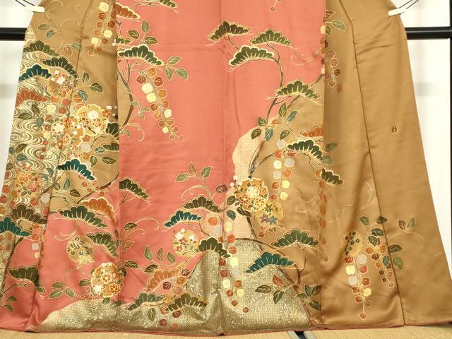 平和屋着物●訪問着 駒刺繍 雪輪吉祥花文 金彩 正絹 逸品 未使用 DABC3775az
