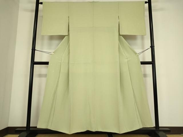 平和屋着物●上質な色無地 零れ松葉地紋 若葉色 正絹 逸品 DABC3803az