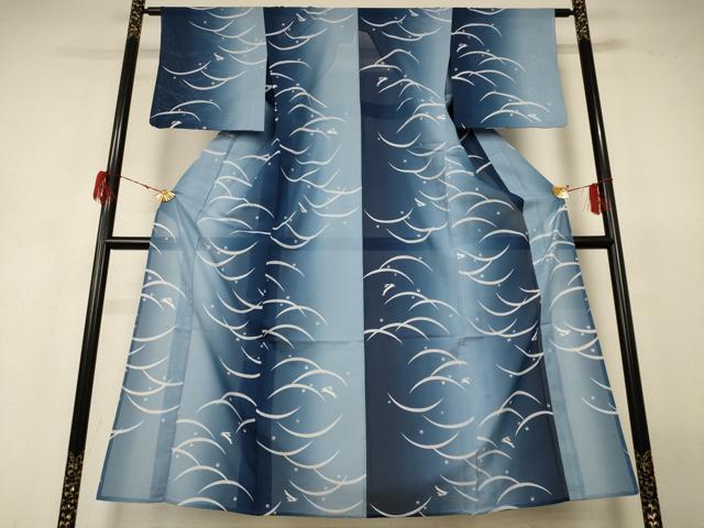 平和屋着物*夏物 小紋 絽 芝兎文 暈し染め 洗える着物 AABH3201jd
