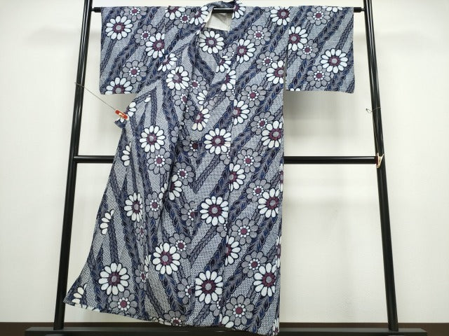 平和屋着物∴夏物 浴衣 舞葉菊文 リップル生地 綿 逸品 CABD2767ng