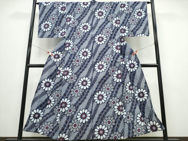 平和屋着物∴夏物 浴衣 舞葉菊文 リップル生地 綿 逸品 CABD2767ng
