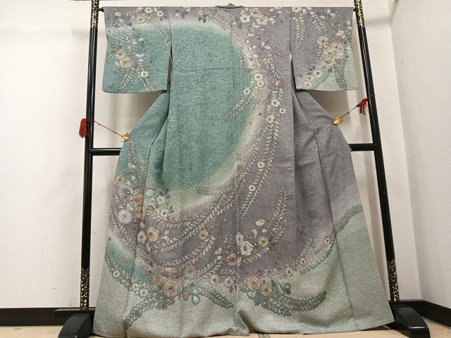 平和屋着物●訪問着 辻が花 絞り 暈し染め 金彩 金通し地 正絹 逸品 AABH3838ph