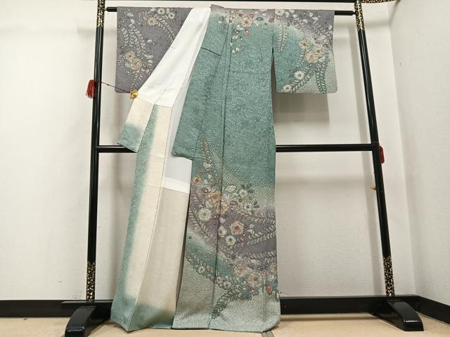 平和屋着物●訪問着 辻が花 絞り 暈し染め 金彩 金通し地 正絹 逸品 AABH3838ph