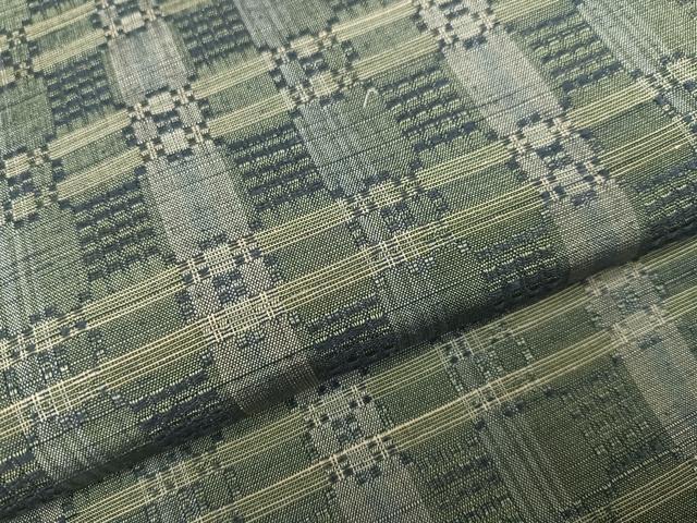 平和屋着物●花織 紬 格子 正絹 逸品 AABH3839ph