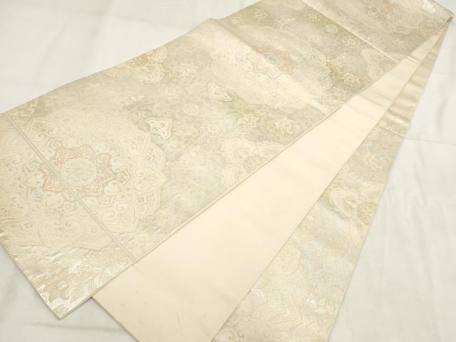 平和屋着物◎六通柄袋帯 吉祥花文 銀糸 正絹 逸品 AABH1357wj