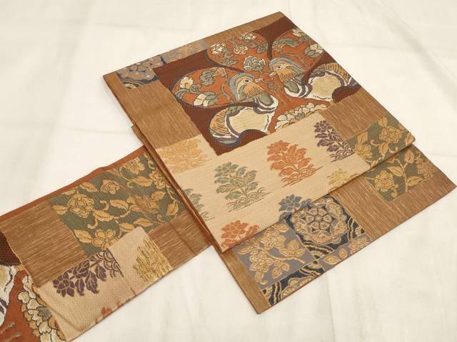 平和屋着物◎つけ帯 古代校倉裂 鴛鴦花文 金糸 正絹 逸品 AABH1350wj