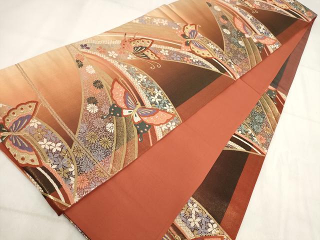 平和屋着物◎六通柄袋帯 花蝶文 金糸 正絹 逸品 AABH1407wj